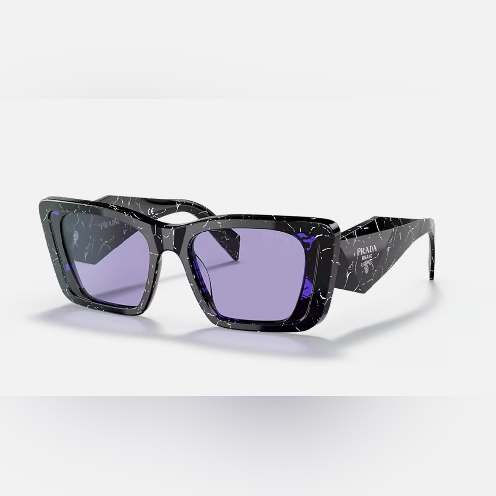 Prada Black Marble Square Sunglasses with Purple Lenses